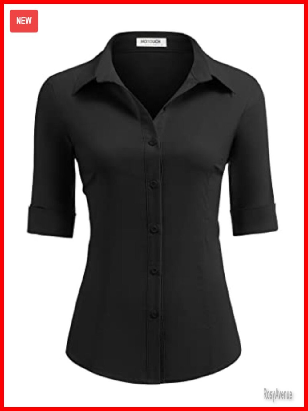 HOTOUCH Women's Basic Button Down Shirt 3/4 Sleeve Business Dress Shirt